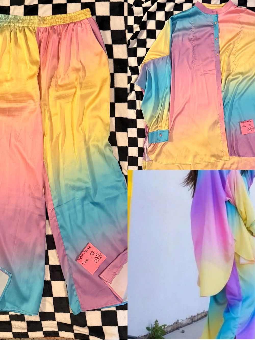 Dressed in LALA-XL GUC Rainbow Ombre Playsuit Set - Pastel Yellow Pink Blue - Picture 2 of 2
